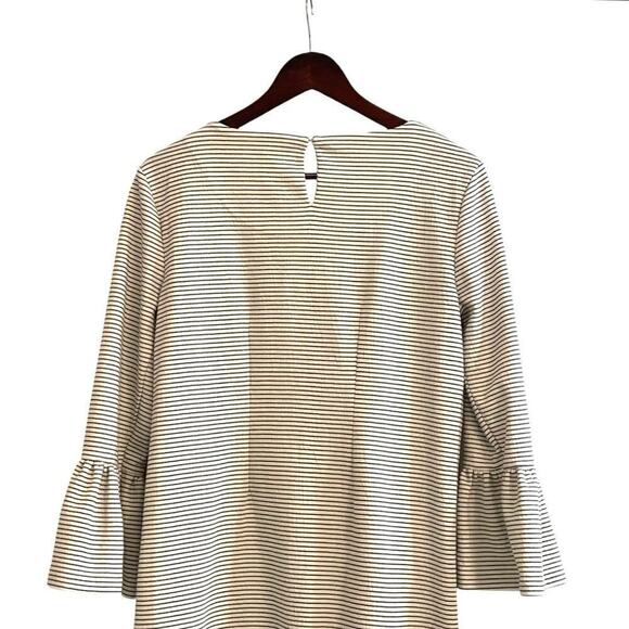 J. Crew Women's Size Small Black and Cream Striped Ruffle-Sleeve Dress - Picture 4 of 6